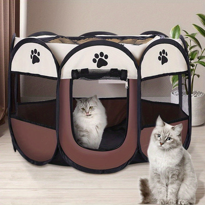 Foldable Pet Playpen with Zipper and Mesh Panels, Portable Cat and Puppy Enclosure in Three Sizes for Supervised Indoor and Outdoor Use