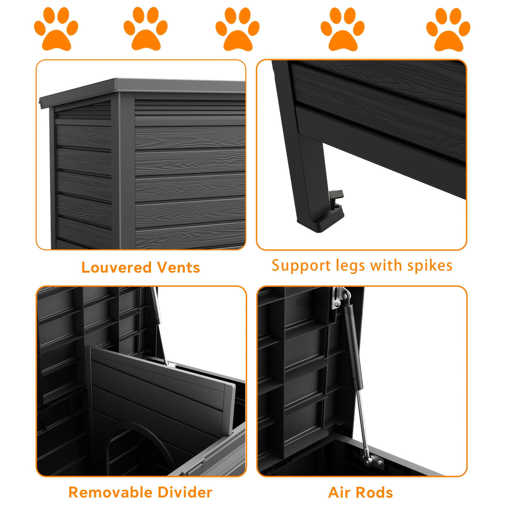 Elevated Cat House with Opening Roof, Black Raised Pet Shelter with Ventilation and Access Door for Covered Porches and Backyard Resting Areas