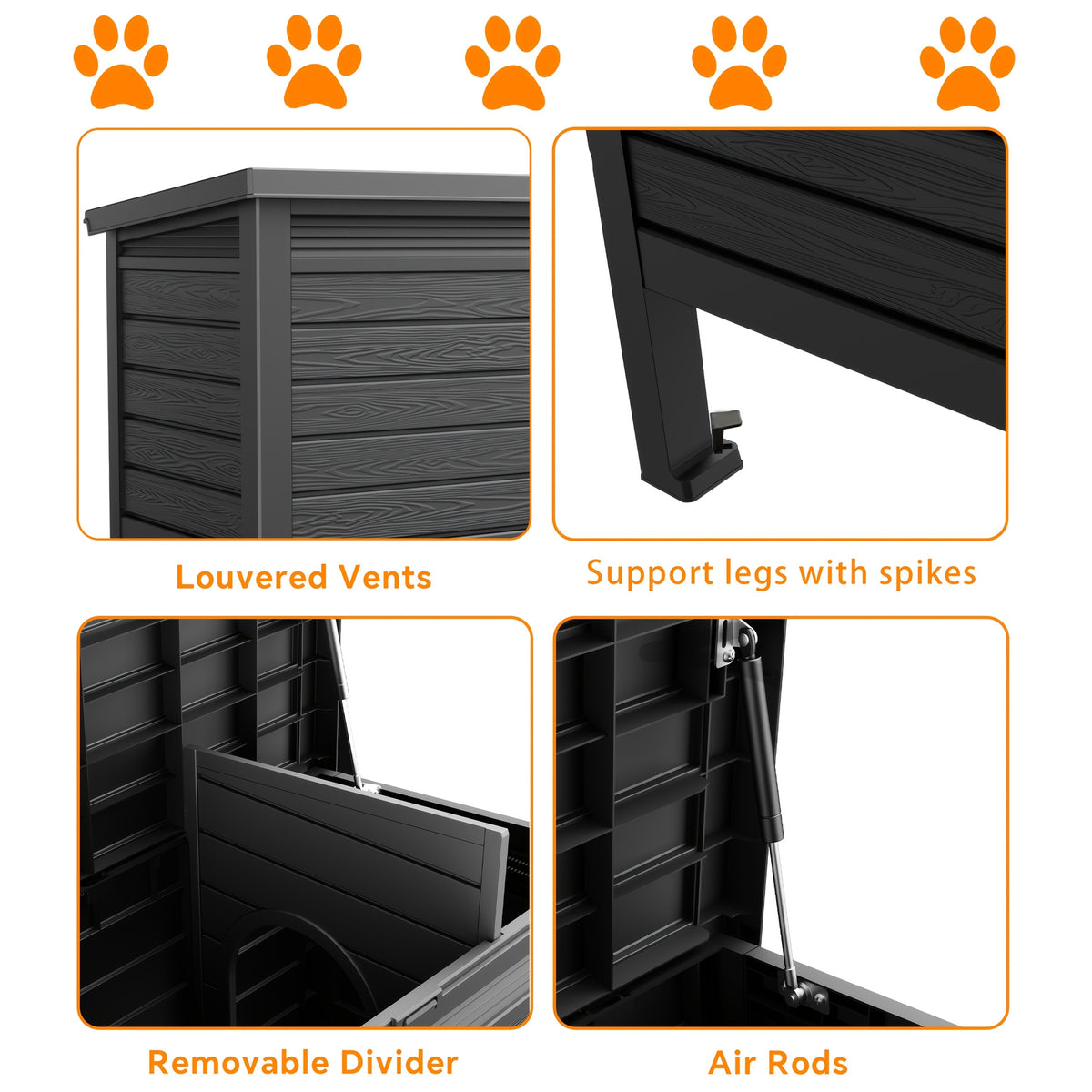 Elevated Cat House with Opening Roof, Black Raised Pet Shelter with Ventilation and Access Door for Covered Porches and Backyard Resting Areas