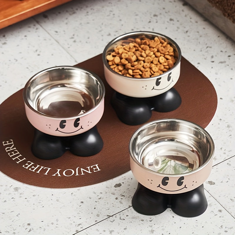 Raised Pet Bowl with Stainless Steel Dish, Anti-Slip and Anti-Tip Feeding Design for Kitten and Puppy Food or Water, Milky, Coffee Brown or Pink