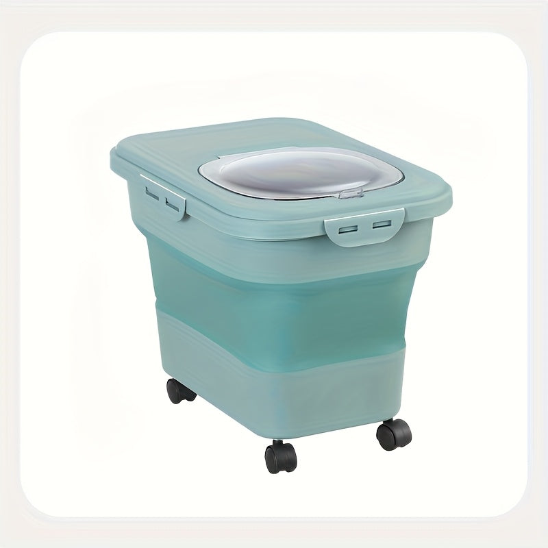 Pet Food Storage Container with Clear Window and Wheels, Foldable Square Plastic Dry Dog and Cat Food Bin with Sealing Lid for Pantry Organization