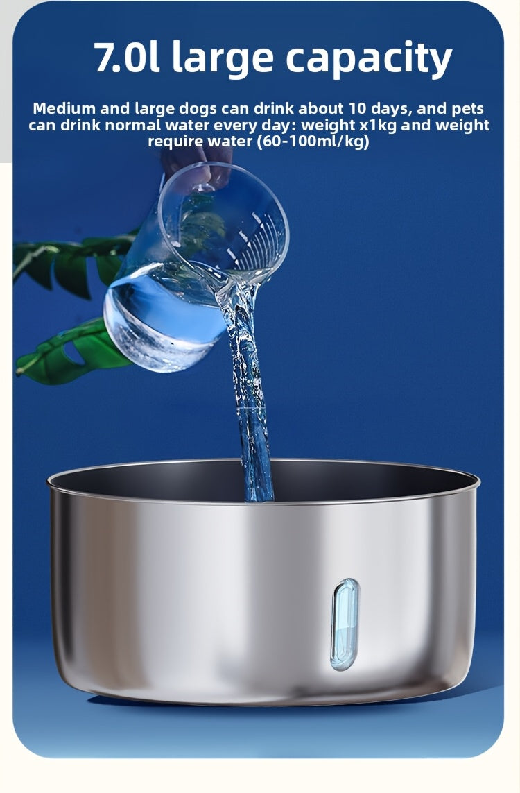 Dog Water Fountain FT007 7L, Stainless Steel USB Powered Pet Drinking Dispenser with Water Level Window and Filtration for Cats and Multi-Pet Homes