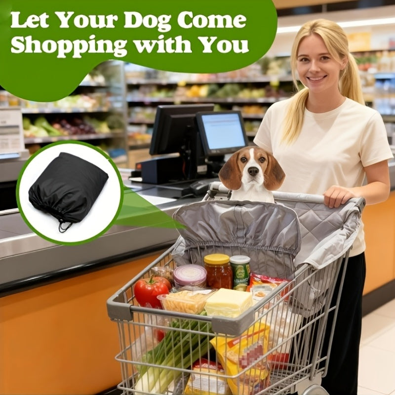 Dog Shopping Cart Cover, Quilted Pet Grocery Cart Liner in Black with Portable Bag Design for Supervised Outings at Pet-Friendly Stores