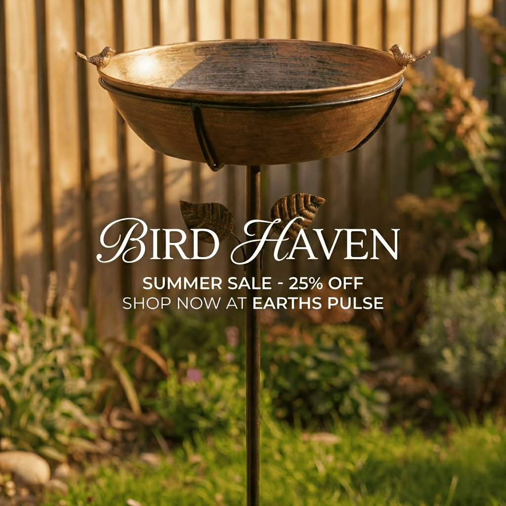 Outdoor Bird Bath with Removable Basin, 0.7 or 1.4 Gallon Garden Birdbath with Ground Stake, Decorative Bird Accents and Optional Solar Sprayer