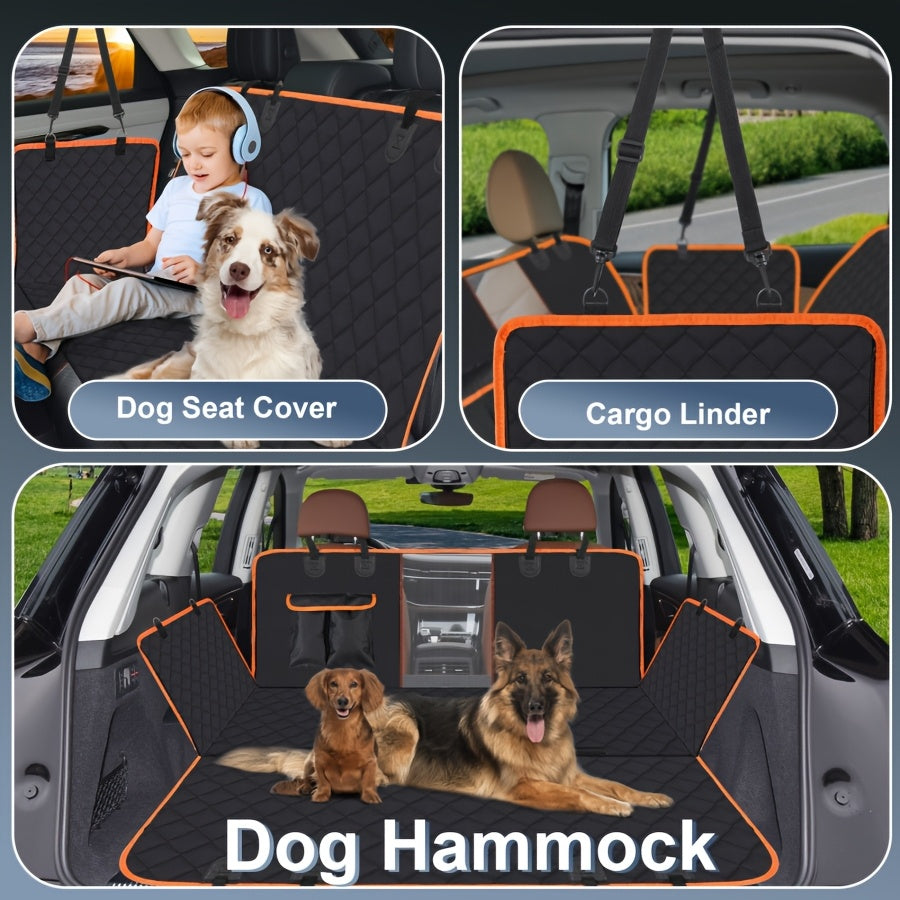 Heavy Duty Dog Car Seat Cover with Side Flaps, Non-Slip Nylon Backseat Protector with Orange Edge or Black Mesh Zipper Style for SUVs, Sedans and Trucks