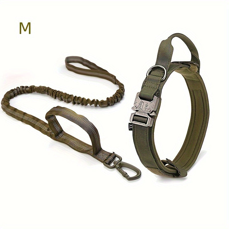 Heavy Duty Dog Collar and Leash Set with Control Handle, 1.5-Inch Padded Adjustable Nylon Collar for Medium and Large Dogs, Walking and Training