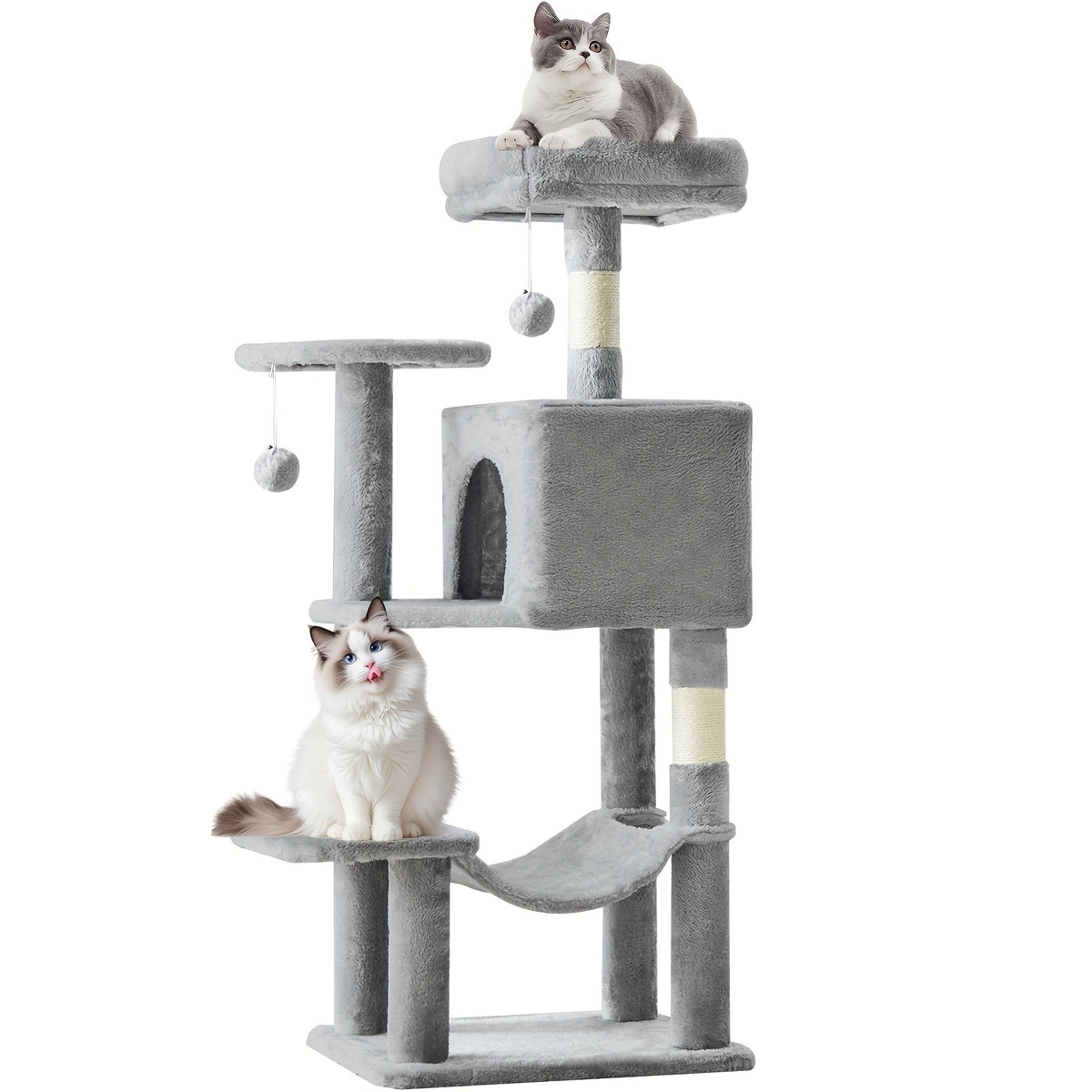 Cat Tree 44 Inch with Extended Platform, Indoor Cat Tower with Condo Hideaway, Hammock and Natural Sisal Scratching Posts in Five Colors