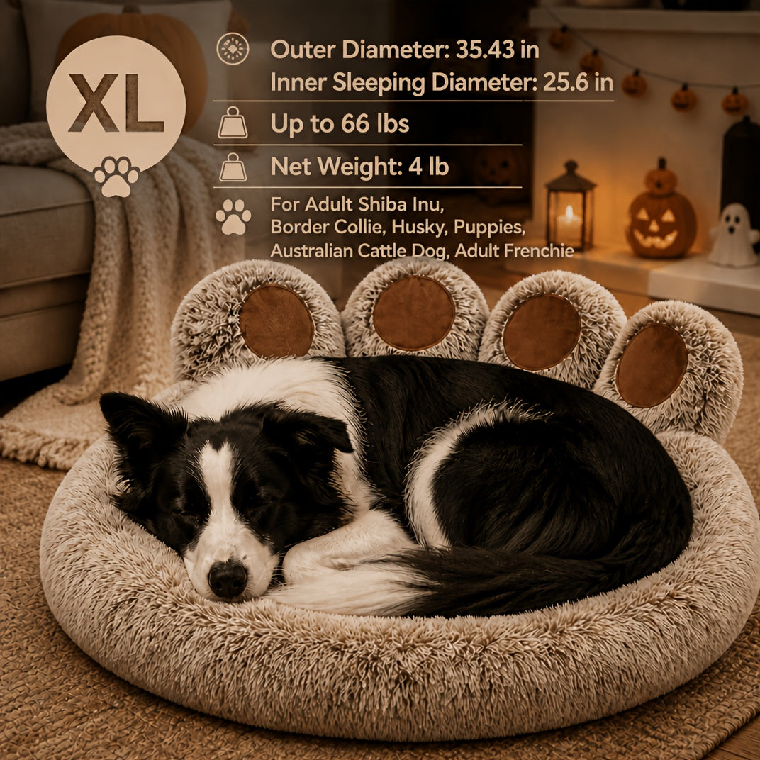 Bear Paw Dog Bed with Plush Raised Sides, Soft Cozy Cat Sleeping Cushion for Indoor Naps, Five Color Options and Six Sizes