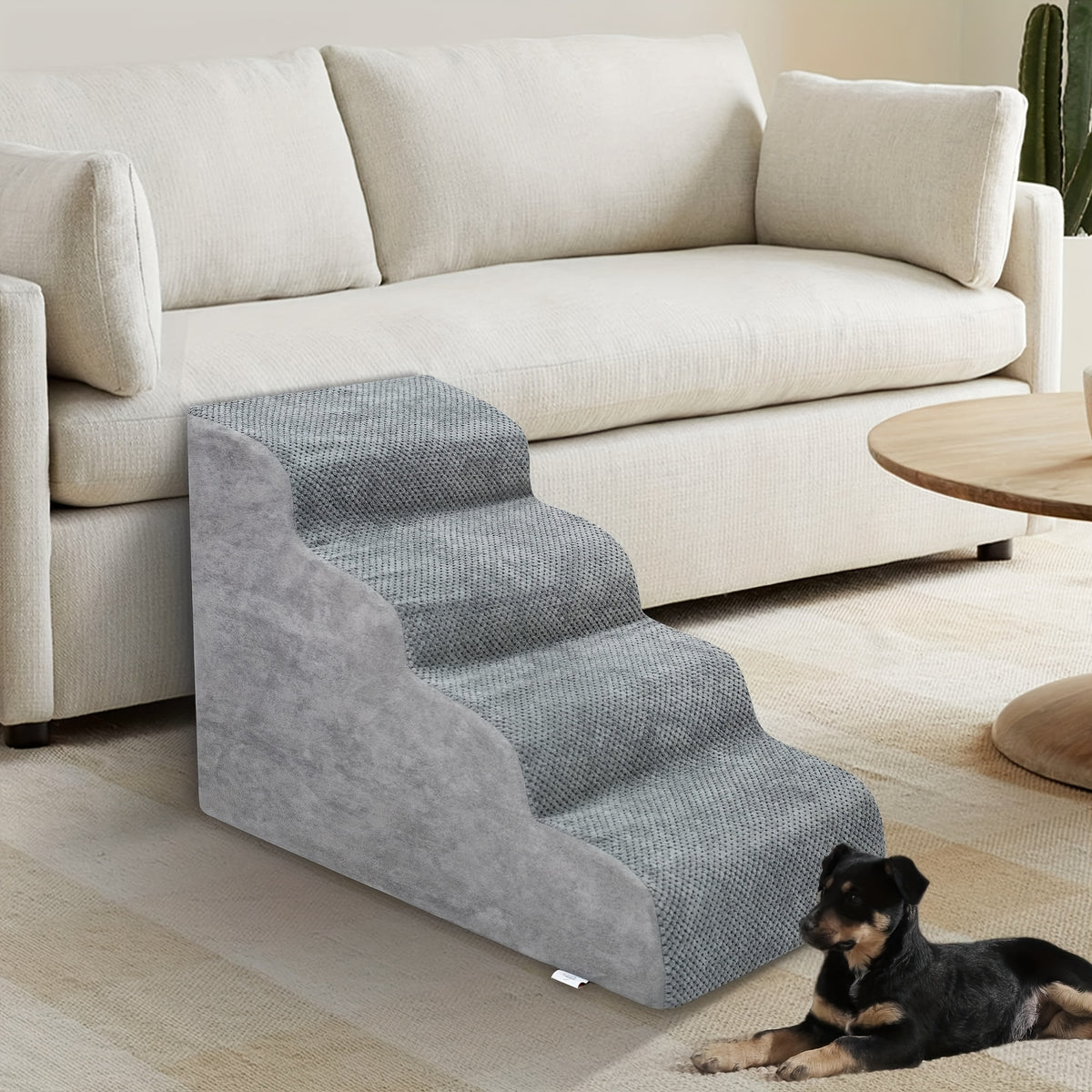 Memory Foam Dog Steps with Washable Cover, 2-Step Pet Stairs with Non-Slip Bottom and Textured Surface for Sofa and Bed Access, Brown or Camel