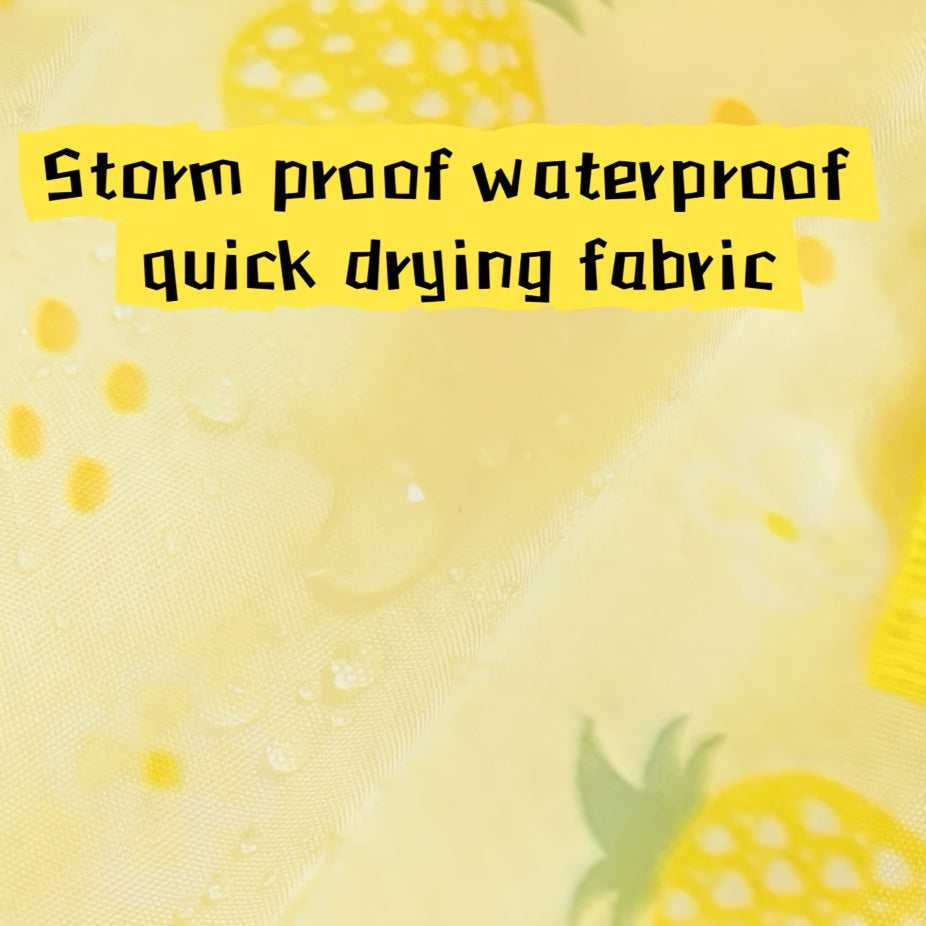 Dog Raincoat with Four-Leg Coverage, Reflective Strip, Extended Brim & Snap Closure for Rainy Walks, Pink Strawberry or Yellow Pineapple