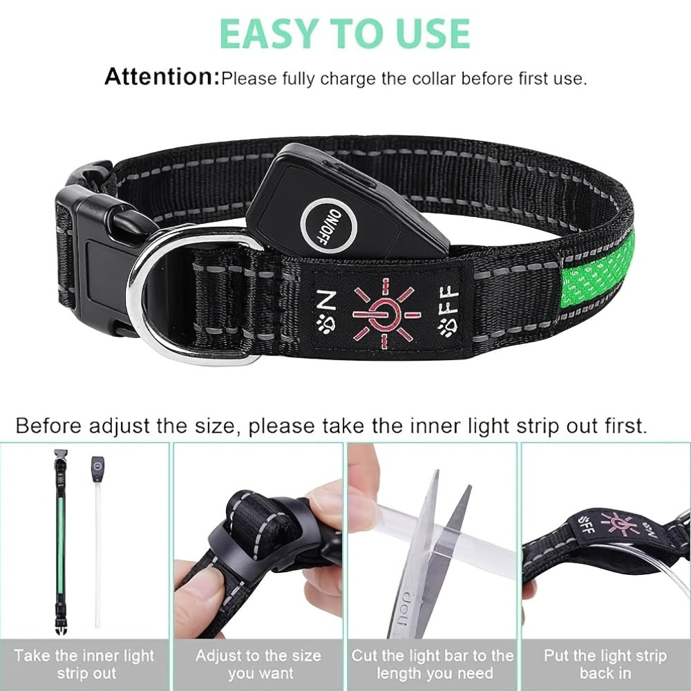 LED Dog Collar with Soft Mesh Design, USB Rechargeable Adjustable Light Up Collar for Small Medium Large Dogs, Evening Walks, XS-XL
