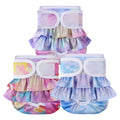 Female Dog Diaper Set 3 Pack, Washable Reusable Absorbent Sanitary Panties for Heat Cycles and Indoor Accidents, Two Pattern Sets in XS to L
