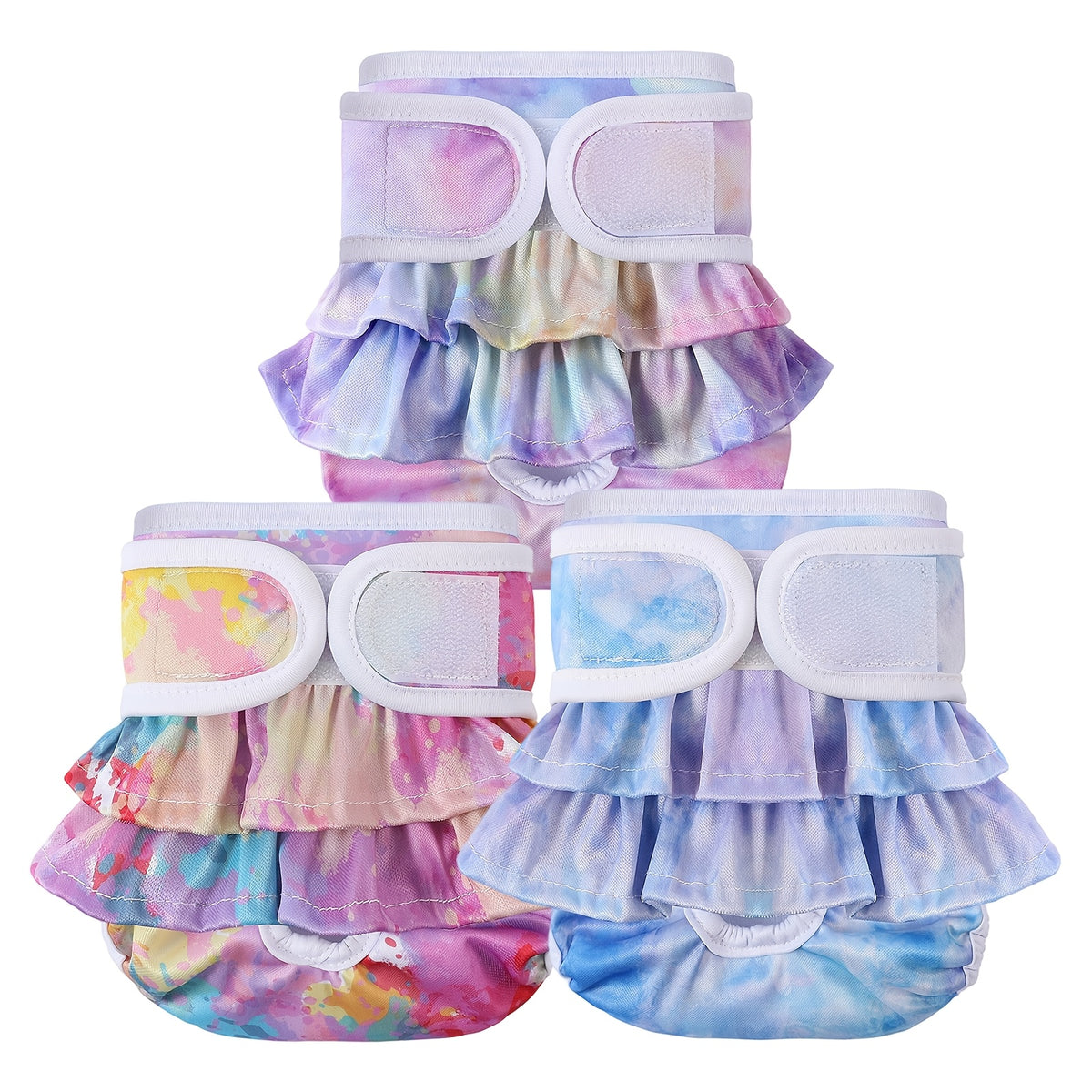 Female Dog Diaper Set 3 Pack, Washable Reusable Absorbent Sanitary Panties for Heat Cycles and Indoor Accidents, Two Pattern Sets in XS to L