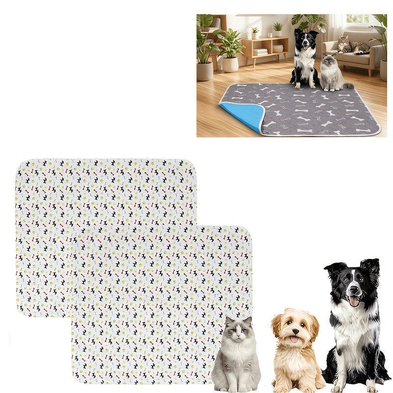 Washable Dog Pee Pads with Bone Print, 4-Layer Reusable Puppy Training Mats with Non-Slip Base for Floors, Crates and Travel, S M L