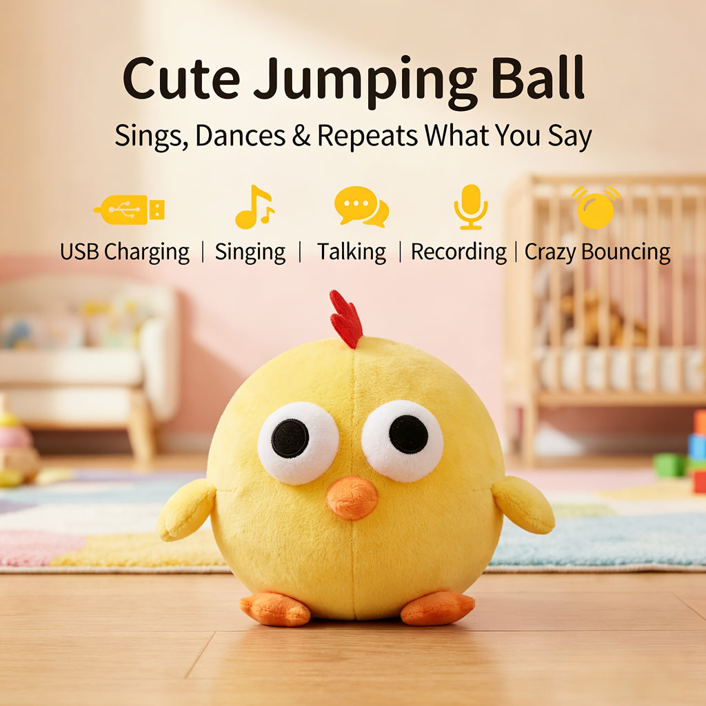 Interactive Plush Dog Toy with Bouncing Ball and Sound, USB Rechargeable Cartoon Animal Pet Toy for Supervised Indoor Chase and Play