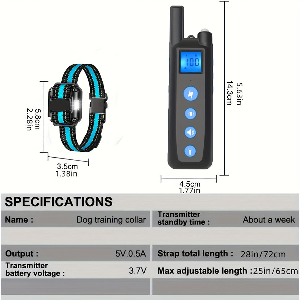 Dog Training Collar with Blue-Striped Nylon Strap, 2600ft Listed Remote Range, Sound, Vibration and Static Modes for Supervised Single-Dog Training