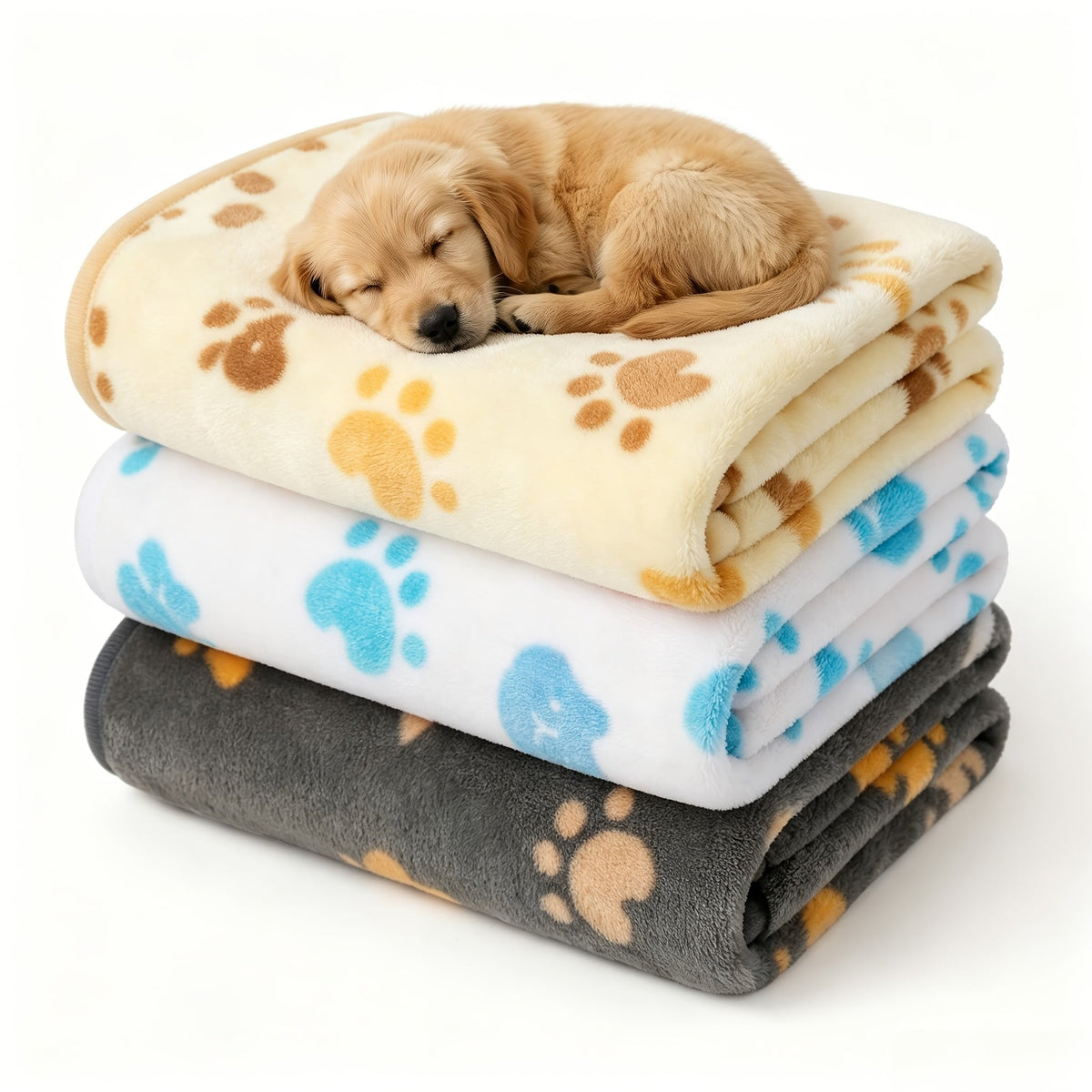 Coral Fleece Pet Blankets 3-Pack for Dogs and Cats, Soft Double-Sided Throws for Sofa, Crate and Bed, Three Size Options for Home and Travel
