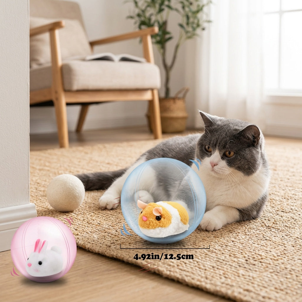 Rechargeable Cat Toy Ball with Motion Activated Movement, Automatic Indoor Chase Toy in Blue or Pink with Rabbit or Squirrel Style Options