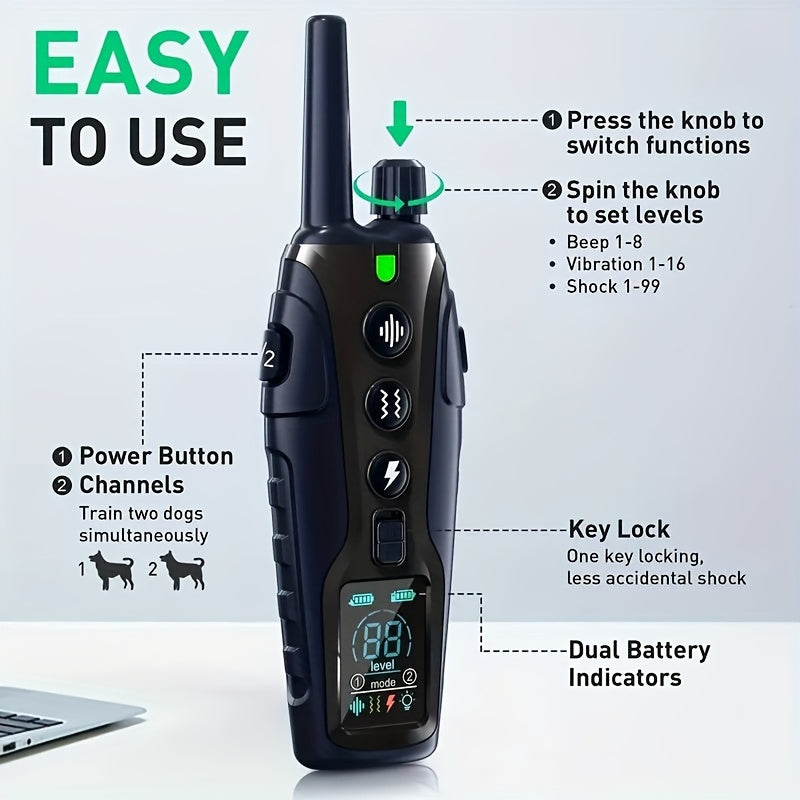 Dog Training Collar with Night Light, 3280ft Listed Remote Range, USB Rechargeable with Keypad Lock, Beep, Vibration and Static Modes for 1 or 2 Dogs