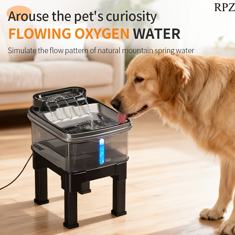 Dog Water Fountain 10L 338oz with Two Filters and Mat, Extra Large Stainless Steel Pet Drinking Dispenser with Quiet Pump for Cats and Dogs, Black