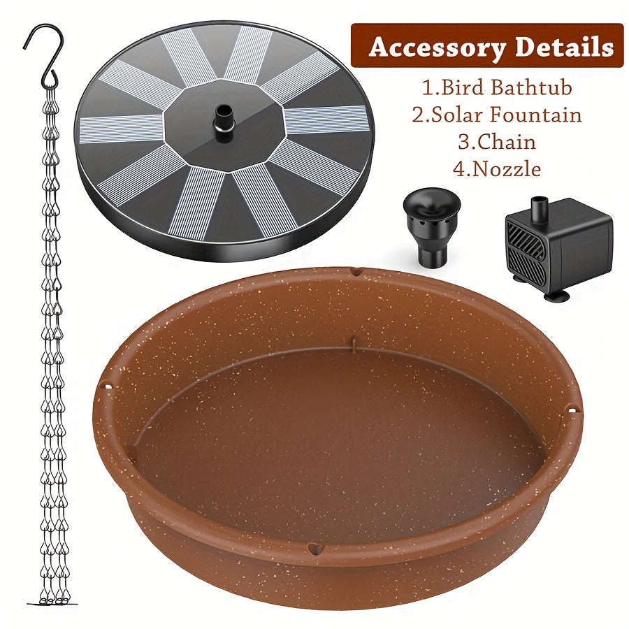 Hanging Solar Bird Bath Fountain with 30 cm Basin, Solar Water Pump and Spray Nozzles for Outdoor Garden, Patio and Backyard Decor