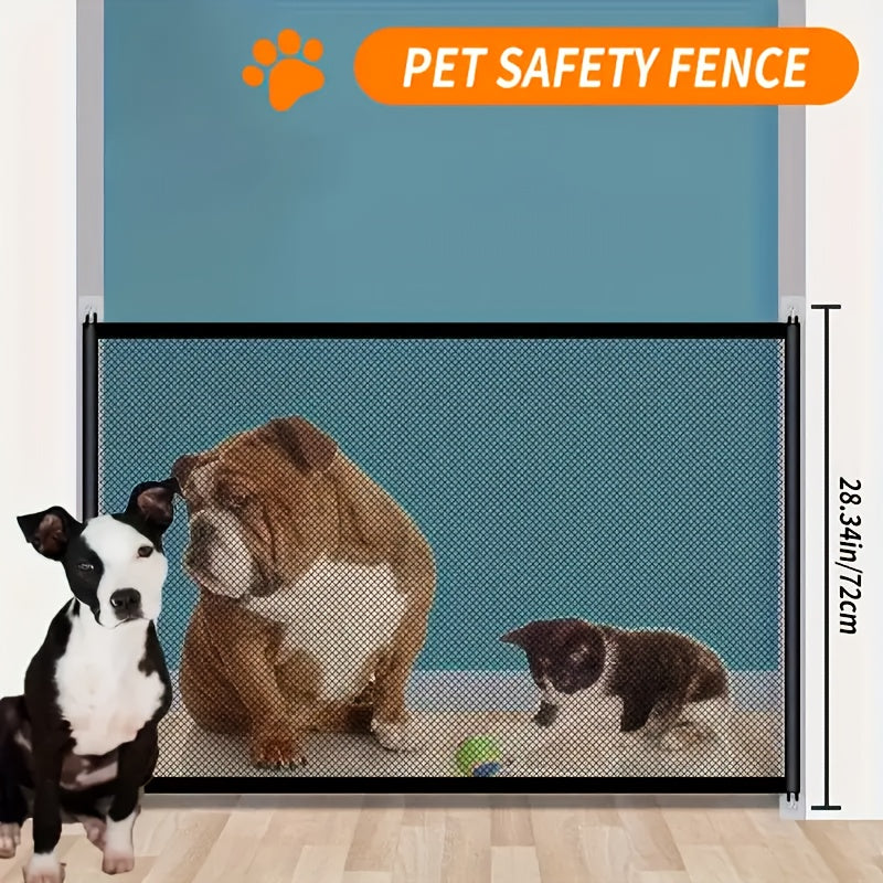 Dog Gate with 6 Hooks, Drill-Free Black Mesh Pet Barrier with Portable Expandable Design for Doorways, Hallways and Indoor Room Separation