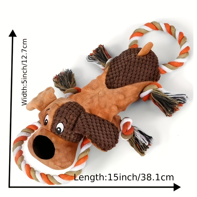 Plush Tug of War Dog Toy with Squeaker and Crinkle Paper, Animal Pull Rope and Stretch Lion Styles for Supervised Interactive Play