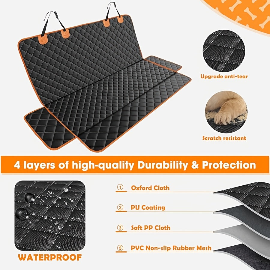 Rear Seat Cover for Dogs, Anti-Slip Dog Car Seat Protector in Black with Black or Orange Edge for Everyday Drives and Pet Travel