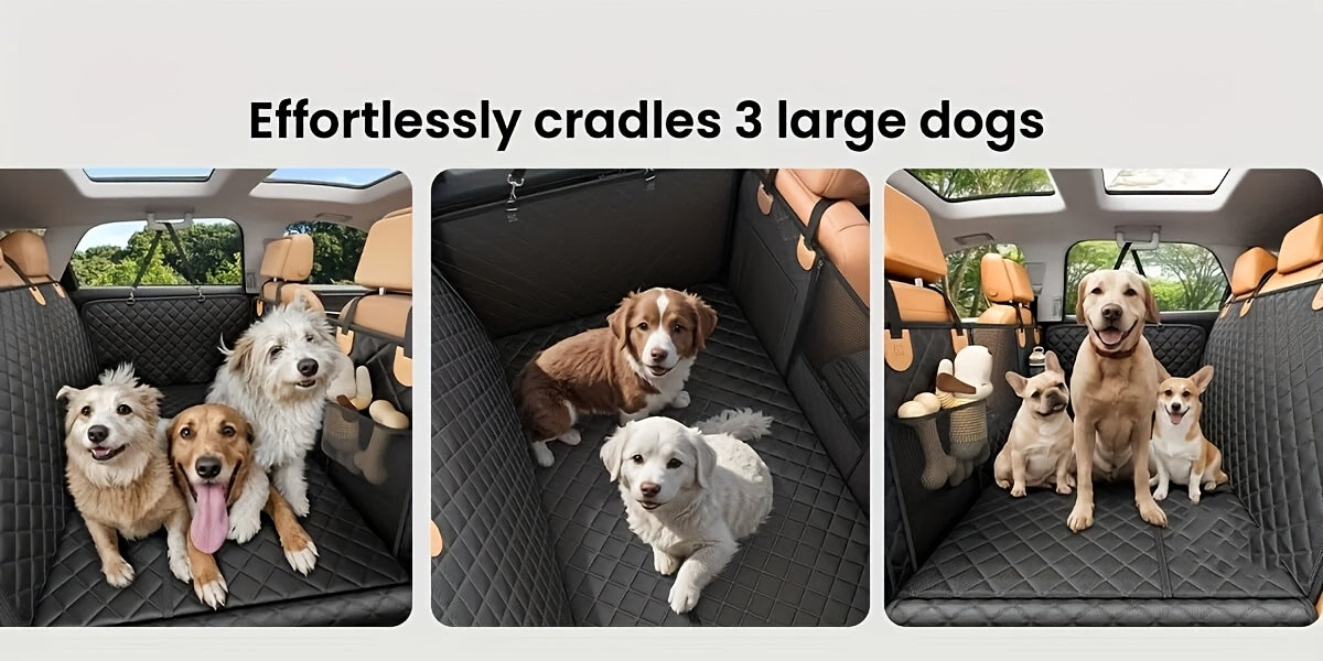 Dog Backseat Expander with Hard Bottom, Rear Seat Cover and Pet Hammock Extension for Compatible Cars, SUVs and Trucks, Single-Unit Travel Setup