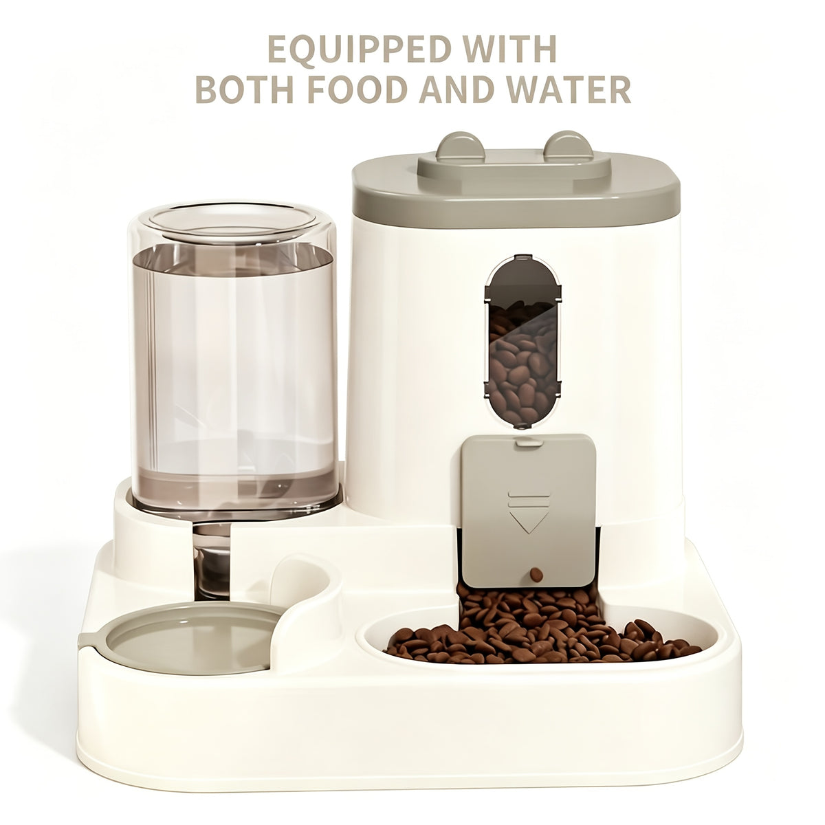 Automatic Pet Feeder 2-in-1 for Cats and Dogs, Non-Electric Space-Saving Feeding Station for Daily Pet Care in Pink, Grey or Light Yellow