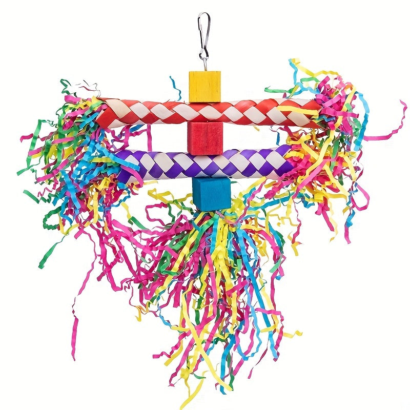 Bird Shredding Toys 5-Piece Set with Woven Tubes and Colorful Crinkle Strips, Hanging Parrot Cage Chew Activities for Supervised Enrichment