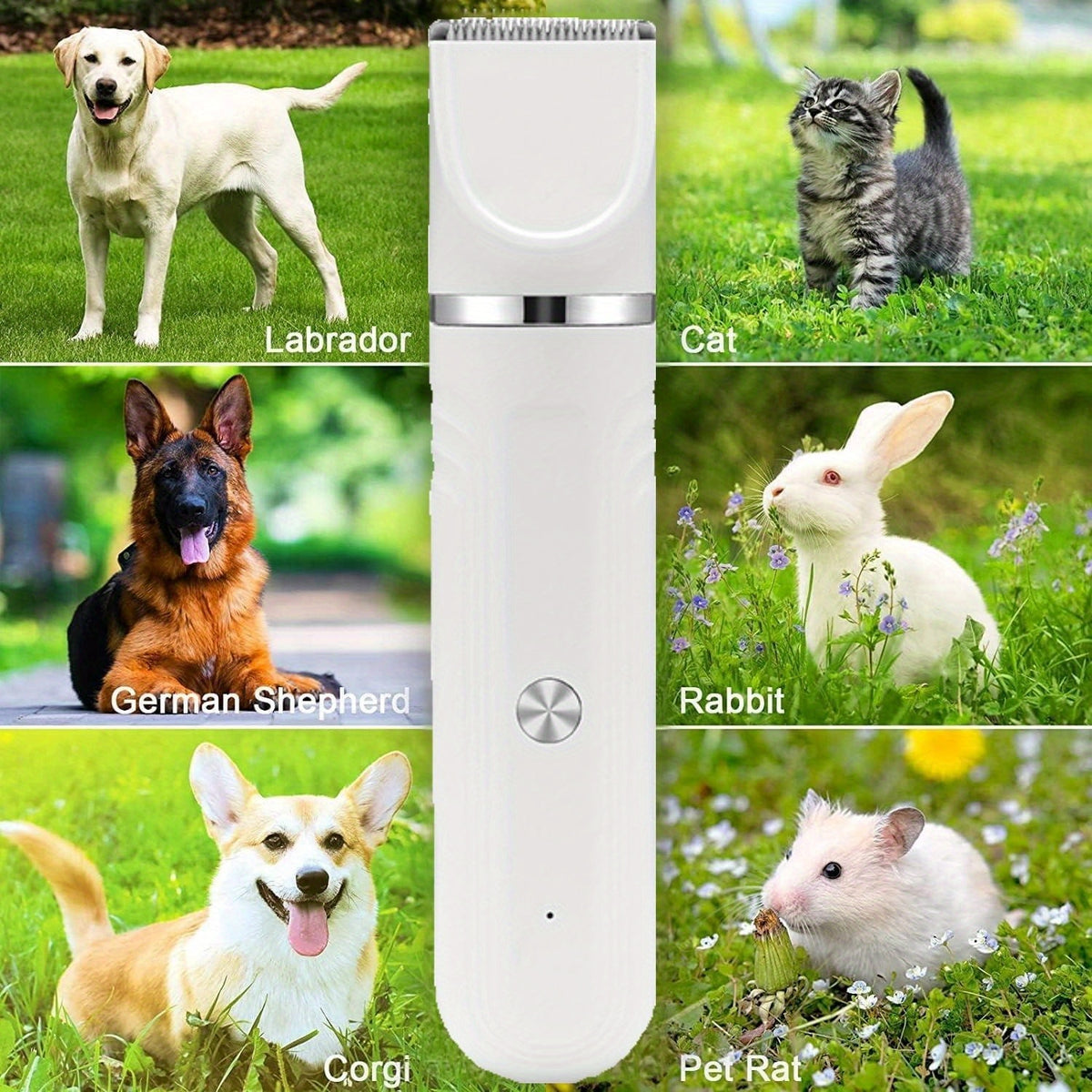 Dog Paw Trimmer and Nail Grinder Set, Rechargeable Cordless Low-Noise Pet Hair Clippers with Interchangeable Heads for Cats and Dogs