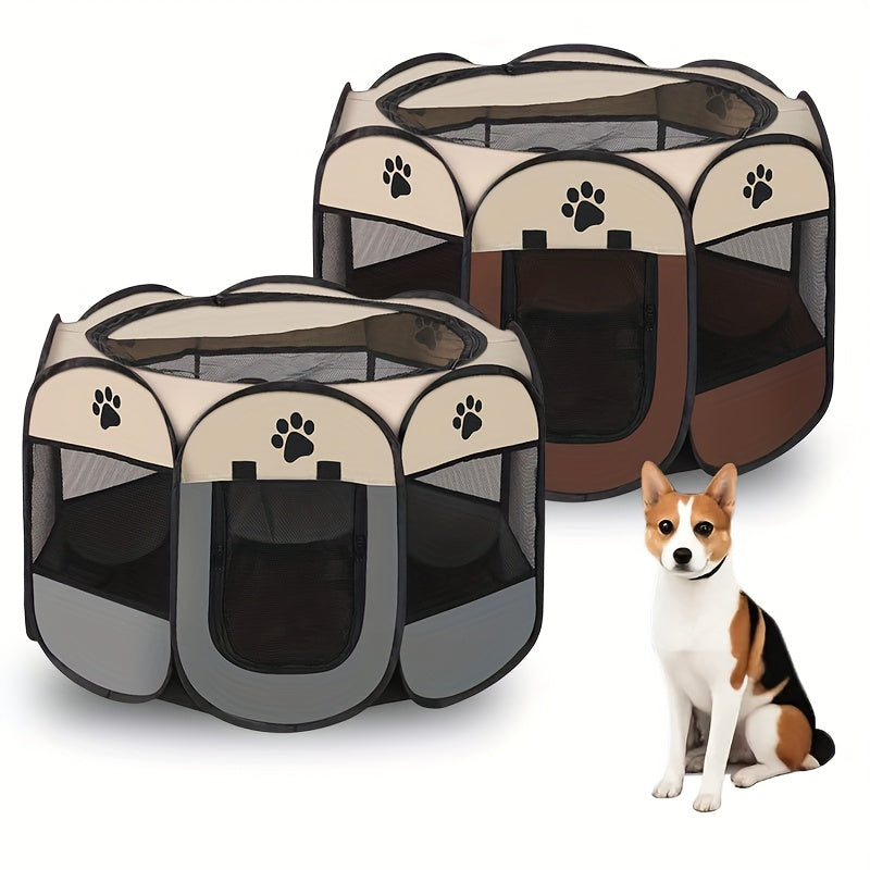 Puppy Playpen for Small Dogs and Kittens, 30-Inch Foldable Oxford Cloth Pet Tent in Beige and Gray for Indoor Play, Outdoor Travel and Camping