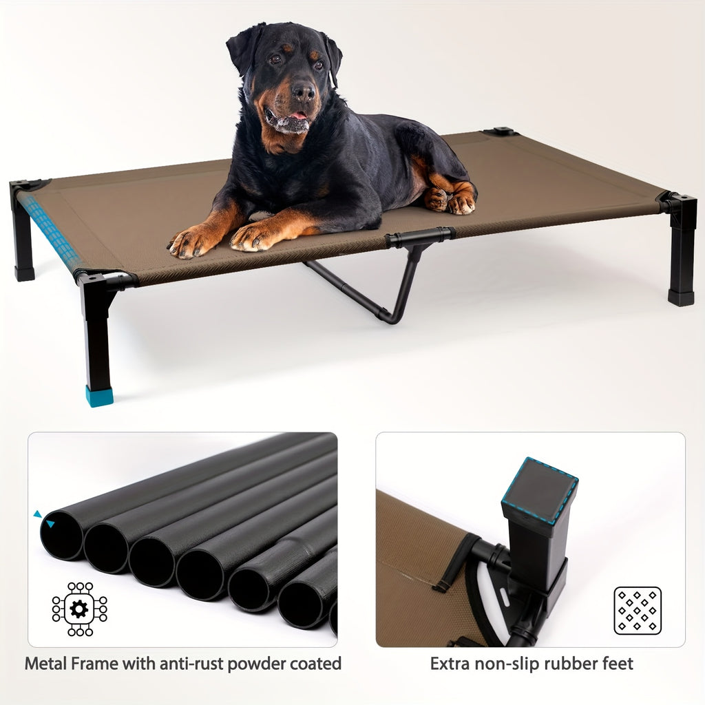 Elevated Dog Bed with Washable Mesh and Metal Frame, Raised Cooling Dog Cot with Non-Slip Feet, 35-60 Inch Options for Indoor and Outdoor Rest