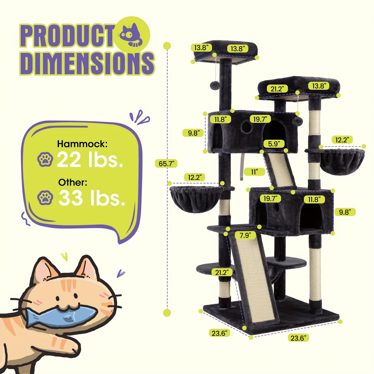 Multi-Size Cat Tree Tower for Indoor Cats, 36 65 68 or 81 Inch Multi-Level Pet Furniture with Sisal Scratching Posts and Plush Resting Areas