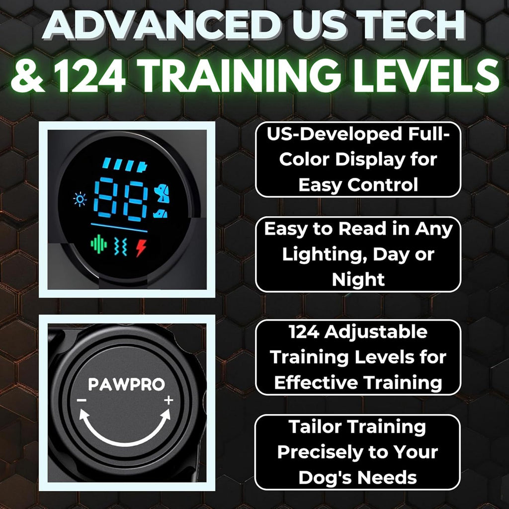 Long Range Dog Training Collar with Remote, PAWPRO Listed 4-Mile Range, 124 Adjustable Levels, Beep, Vibration, Static and Night-Light Modes