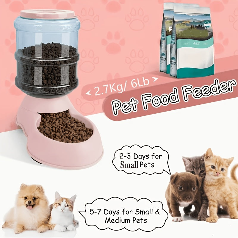 Gravity Pet Feeder or Waterer in Gray, Battery-Free Food Dispenser or 1 Gallon Water Bowl with Visible Reservoir for Indoor Dog and Cat Care