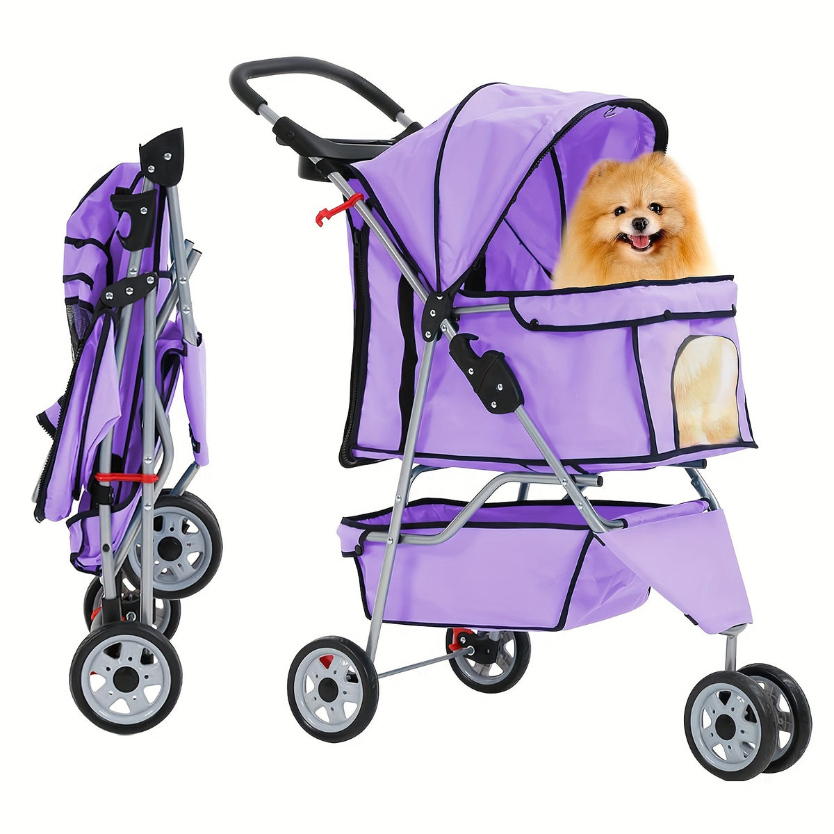 Dog Stroller with Removable Liner and Cup Holder, Three-Wheel Folding Pet Pushchair for Small Dogs, Cats and Medium Pets, Five Color Options