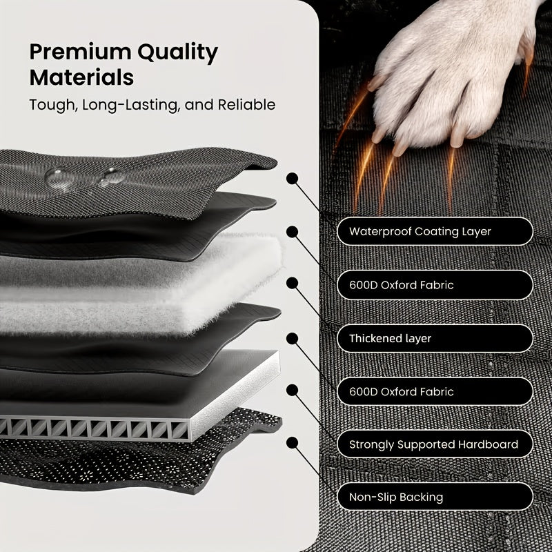 Hard Bottom Dog Backseat Extender for SUVs and Trucks, Black Rear Seat Cover Hammock with Expanded Pet Lounging Space for Everyday Car Travel