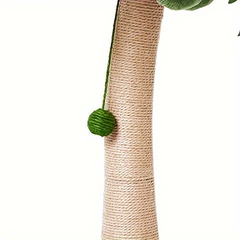 Coconut Tree Cat Scratching Post 43 Inch, Tall Sisal Scratcher with Three Hanging Pom-Pom Toys and Soft Fabric Round Base for Indoor Cats
