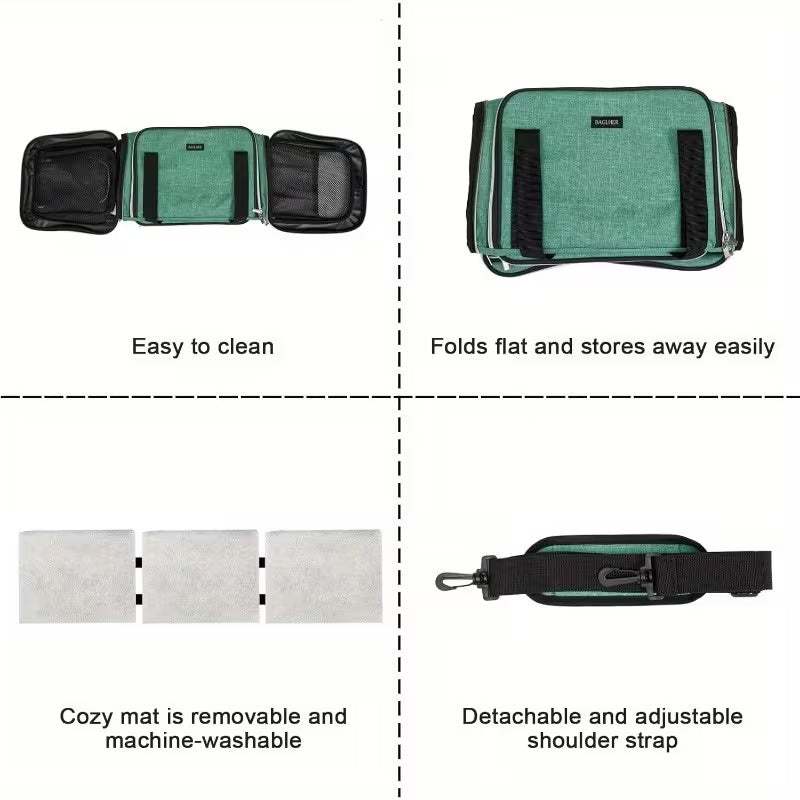 Expandable Cat Carrier Backpack with 3-Sided Expansion and 5-Sided Ventilation, Soft-Sided Foldable Pet Travel Bag with Plush Fleece Pad