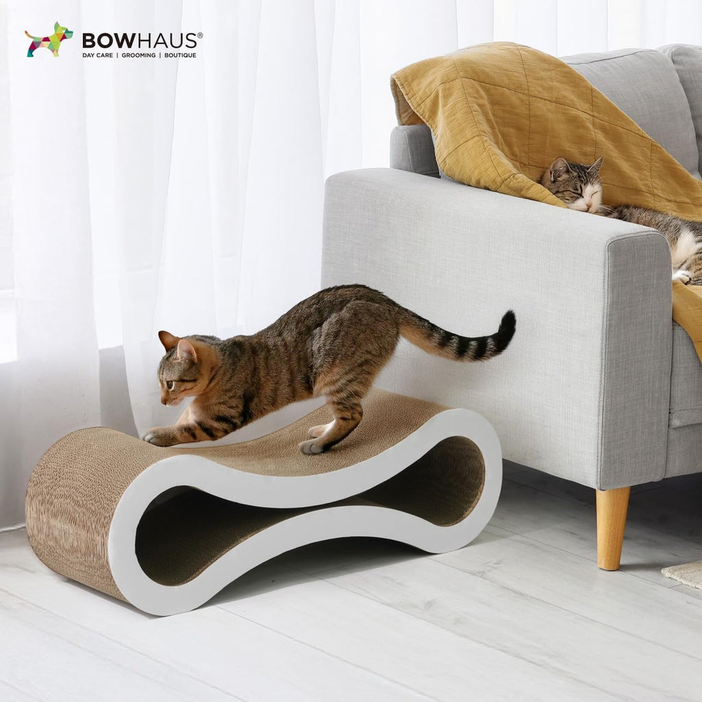Infinity Cat Scratcher Lounger, 33.9-Inch Reversible High-Density Cardboard Scratching Bed for Indoor Cats, Five-Layer Design in Brown or White