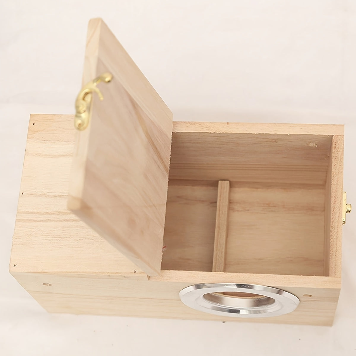 Parakeet Nest Box with Hinged Inspection Lid, Wooden Bird Breeding House with Metal-Rimmed Entrance and Perch, Compact Wood Color Cage Accessory