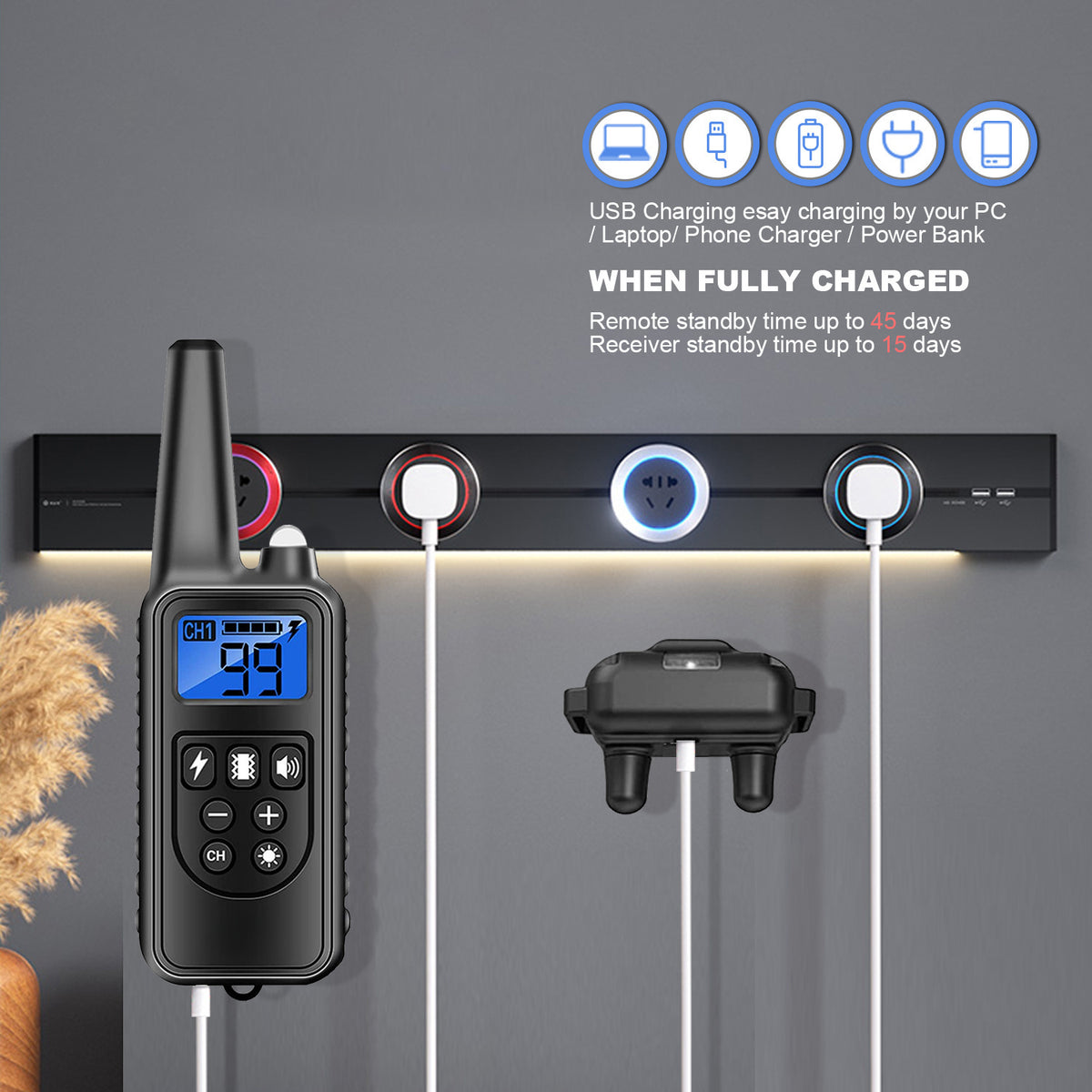 Dog Training Collar Set for 2 or 3 Dogs, Black USB Rechargeable Remote with LED Light, Beep, Vibration and Static Modes for Supervised Sessions