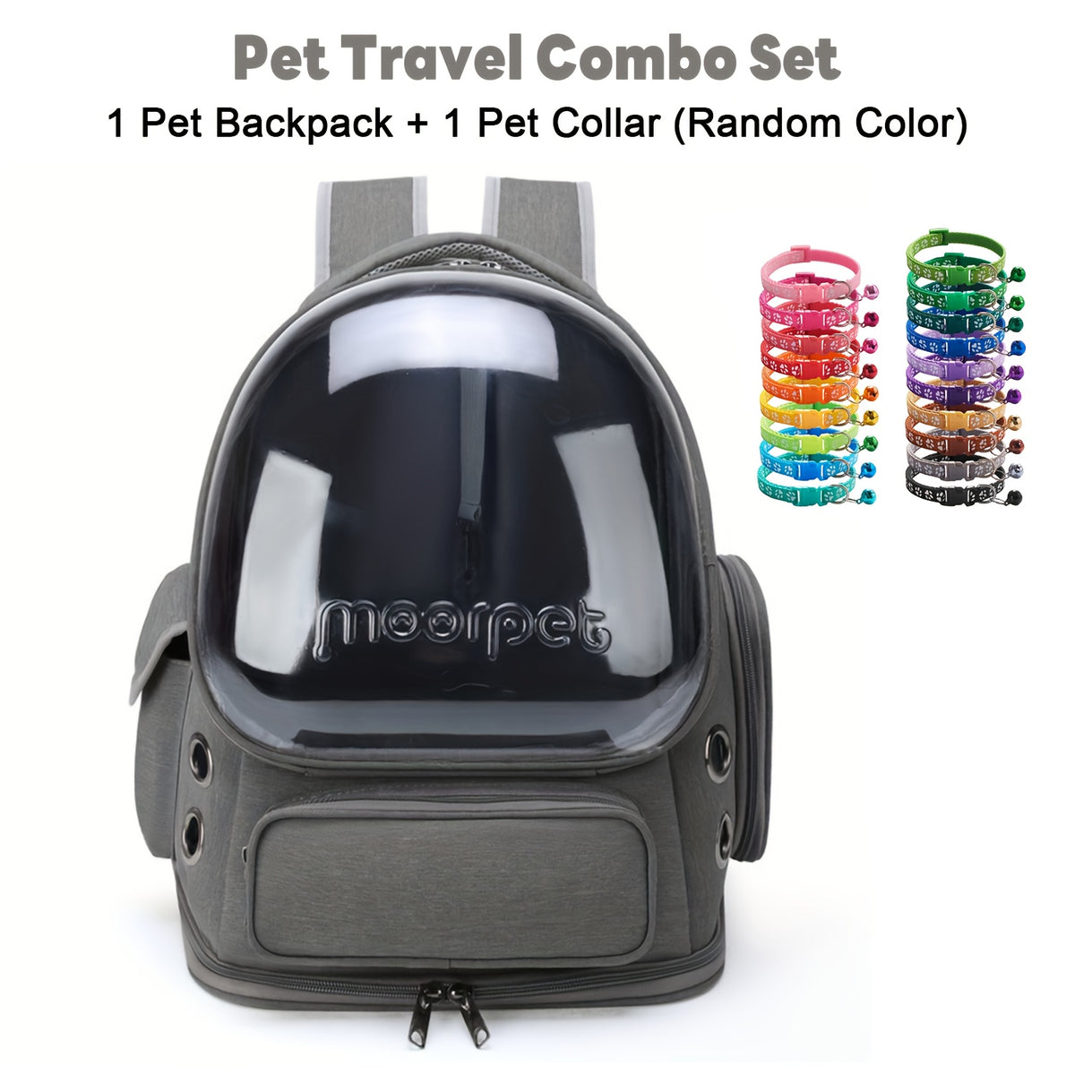 Oxford Cat Backpack Carrier with Pet Collar, Breathable Travel Bag for Small to Medium Cats and Dogs, Safety Zippers and Durable Straps, Green Gray or Khaki