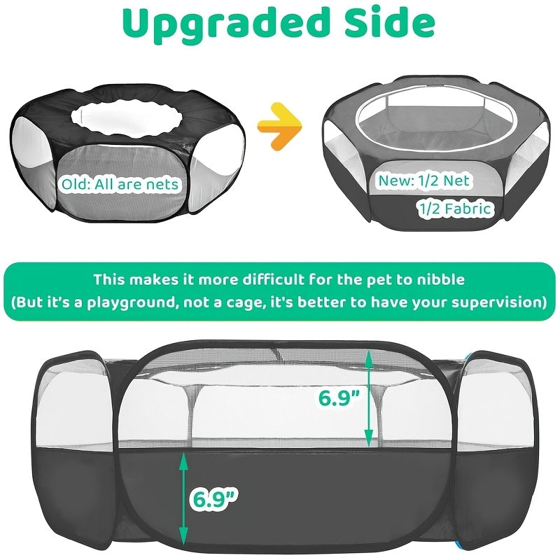 Small Animal Playpen with Mesh Top Cover, Black Foldable Portable Pet Enclosure for Supervised Rabbit and Guinea Pig Indoor or Outdoor Play