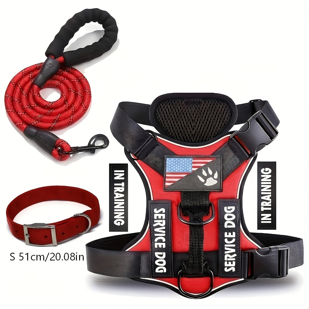 Reflective Dog Harness and Leash Set, 3-Piece Large Dog Walking Kit with Double-Layer Collar and Soft Handle for Daily Walks and Training