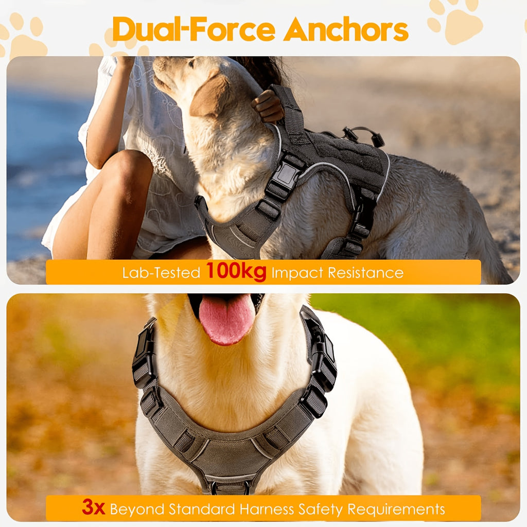 Tactical Dog Harness with Reinforced Top Handle, Adjustable Reflective Pet Vest for Daily Walks and Outdoor Training, S to XL Sizes