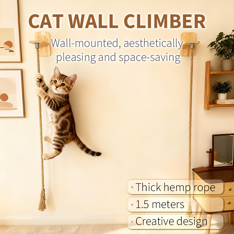 Cat Climbing Wall System with Thick Hemp Rope, 59.06 Inch Listed Set for Space-Saving Indoor Cat Furniture, Climbing, Resting and Play