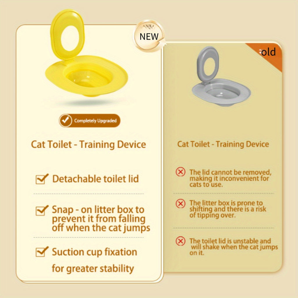 Cat Toilet Training Seat with Oval Design, Easy-Clean Bathroom Training Tray in Pink, Blue or Yellow with Two Toilet Stickers per Selected Color Option